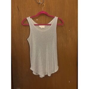 Cache Silver Sparkle Knit Tank Top Womens Size Small Glitter Shimmer Sleeveless